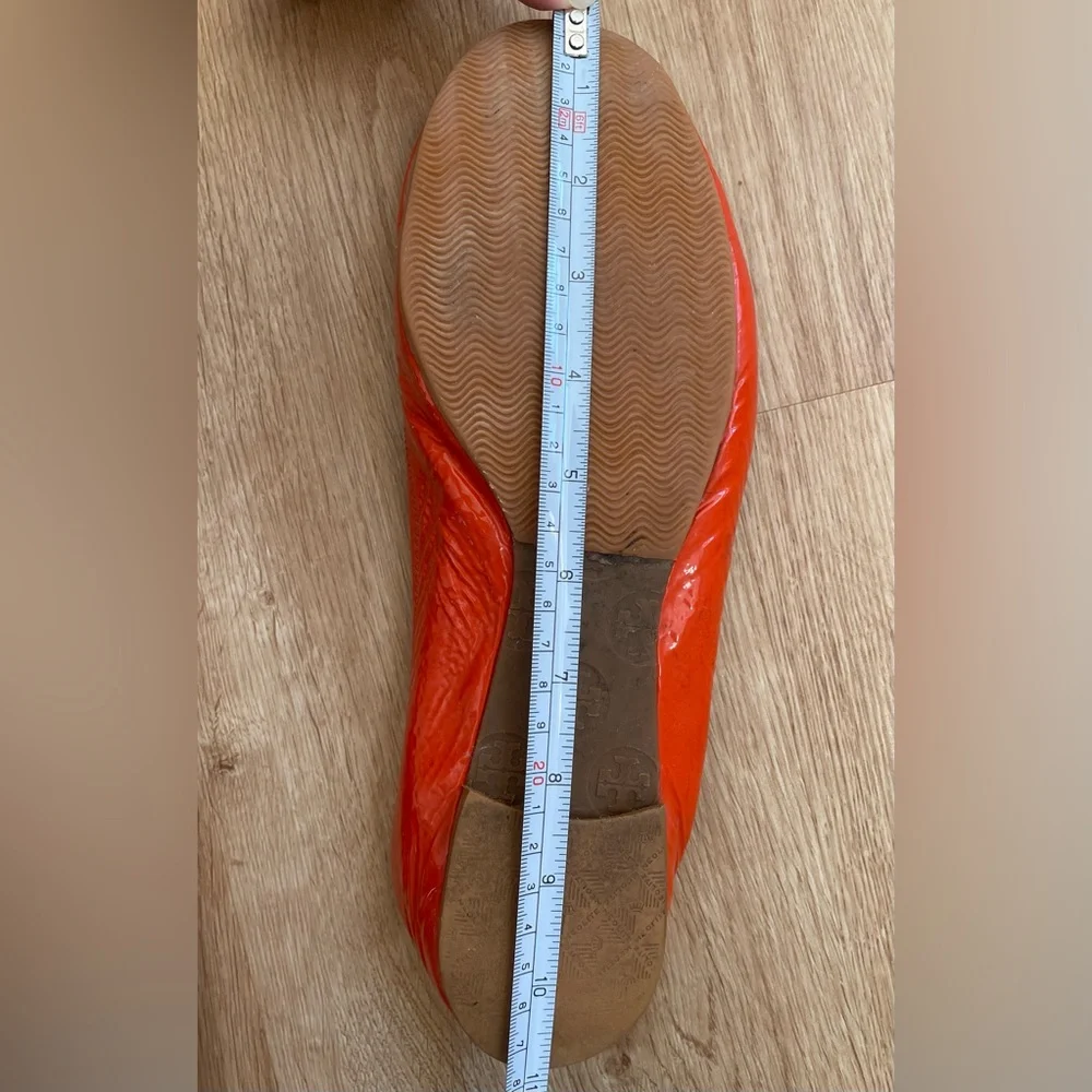 Tory Burch Reva Coral Orange Logo Patent Leather Ballet Flats Womens Size 10